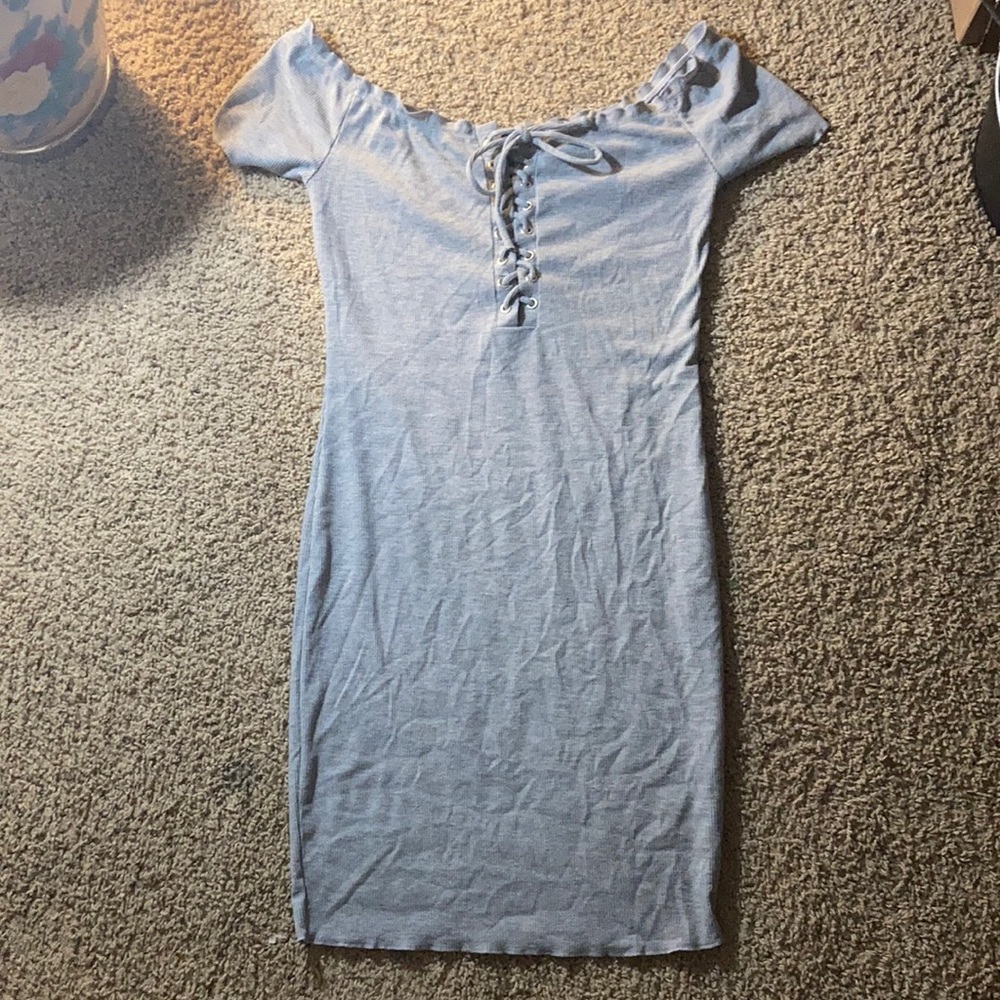 Form fitting gray ruffled mini dress